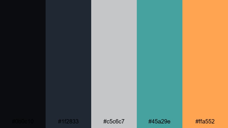 midnight studio glow charcoal color palette with hex codes