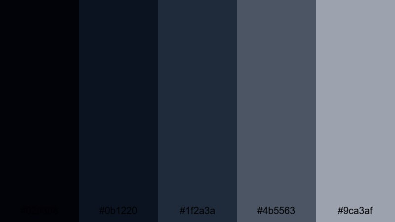 midnight studio noir black blue gray color palette with hex codes
