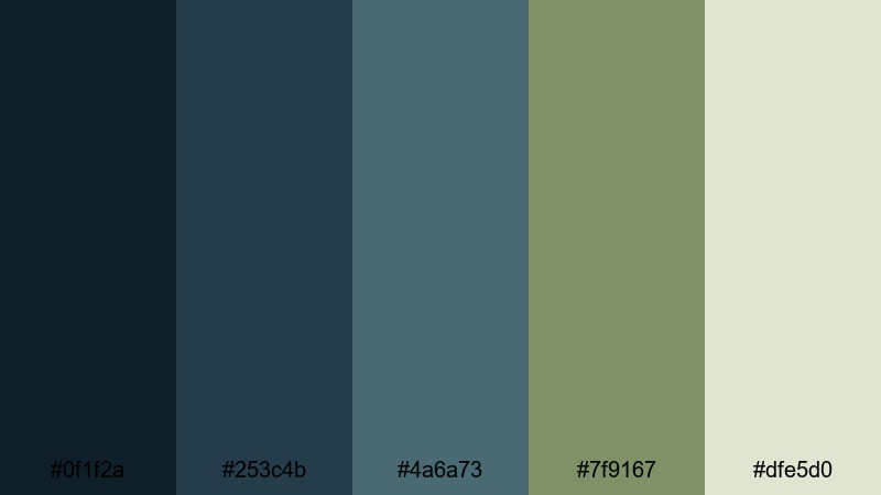 midnight studio sage blue olive green color palette with hex codes