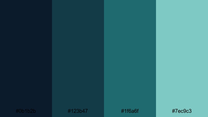 midnight teal fade gradient color palette with hex codes