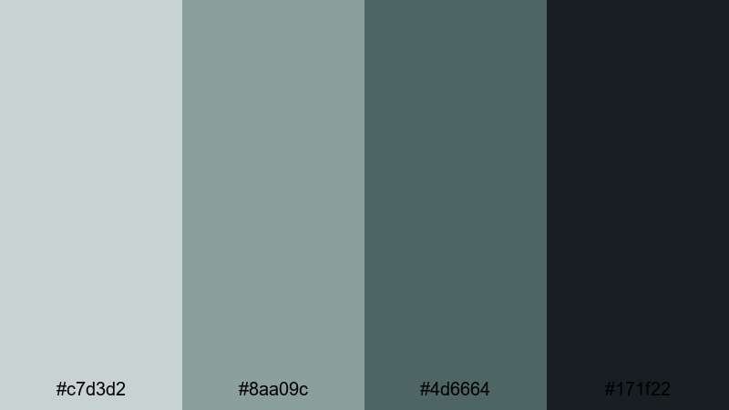 midnight teal fade gray green blue color palette with hex codes