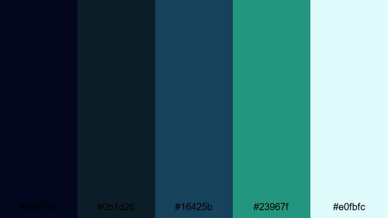 midnight teal noir teal green blue color palette with hex codes