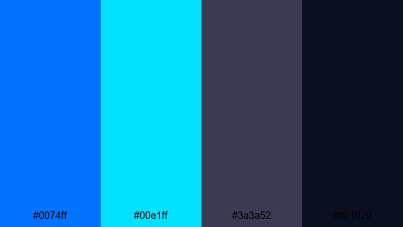 midnight techno fade electric blue color palette with hex codes
