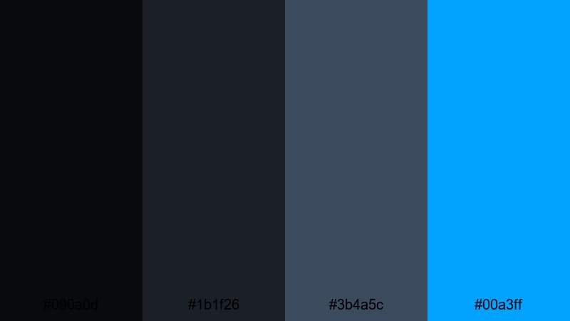 midnight trailer cut dark gray color palette with hex codes