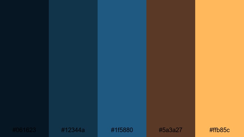 midnight walnut neon brown blue color palette with hex codes