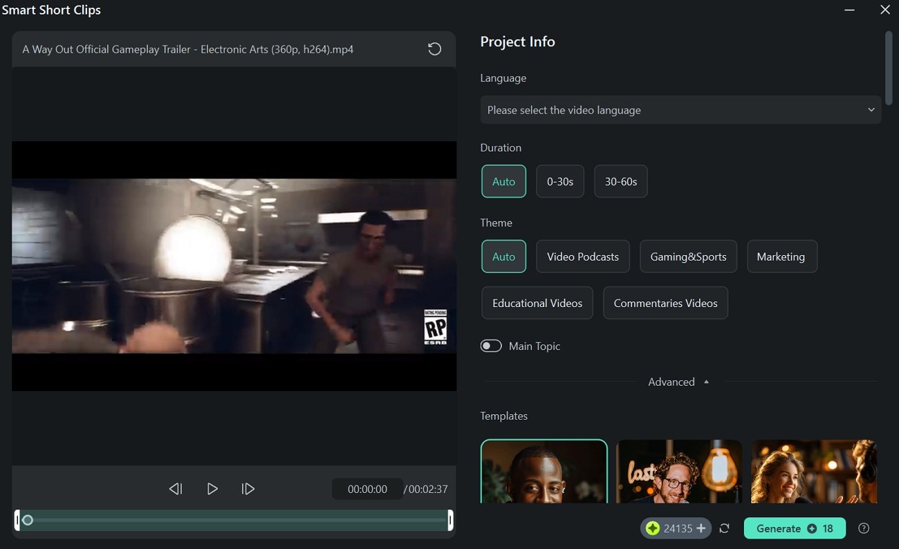 smart short clips filmora