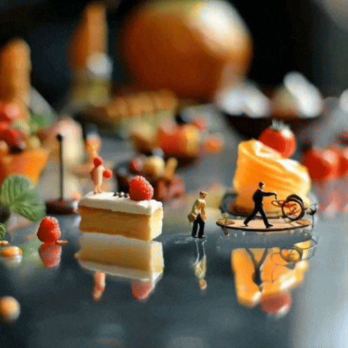 miniature people cooking food