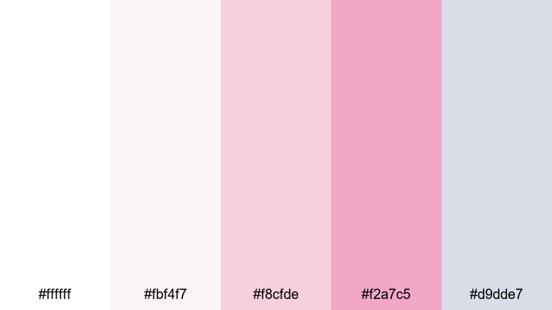 minimal bloom intro white pink color palette with hex codes