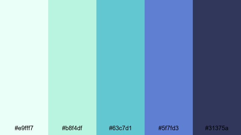 minimal mint horizon green blue purple color palette with hex codes