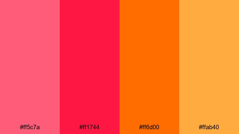 minimal neon ember pink red orange color palette with hex codes