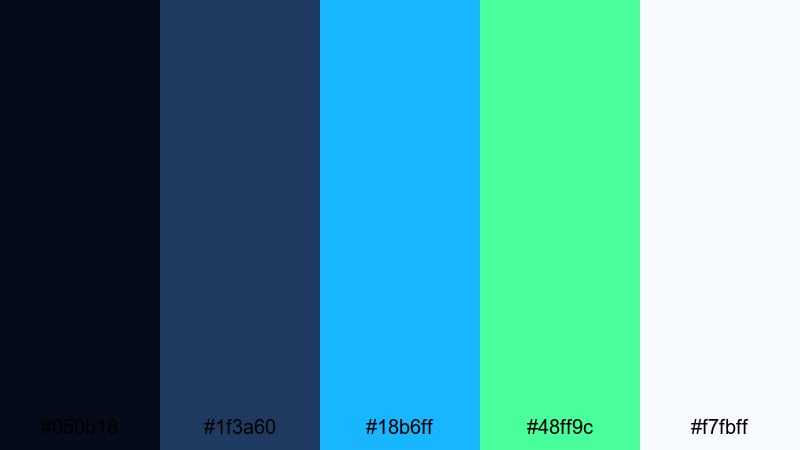 minimal neon wireframe blue neon green color palette with hex codes