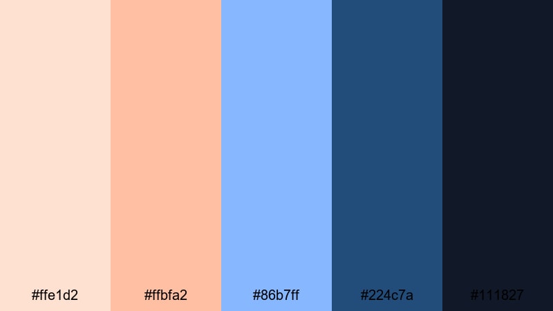 minimal shoreline studio blue peach color palette with hex codes