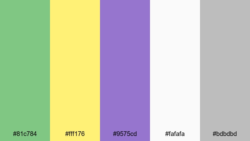 minimal studio bloom green yellow purple color palette with hex codes