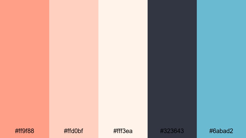 minimal studio glow peach coral color palette with hex codes