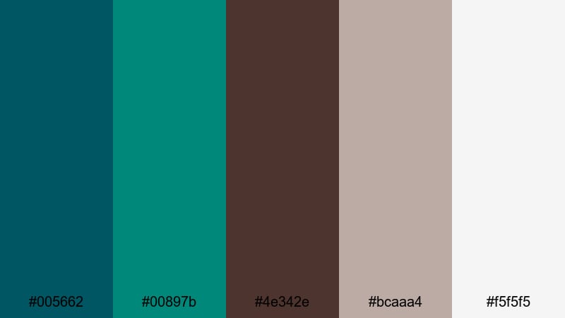 minimal teal espresso blue green brown color palette with hex codes