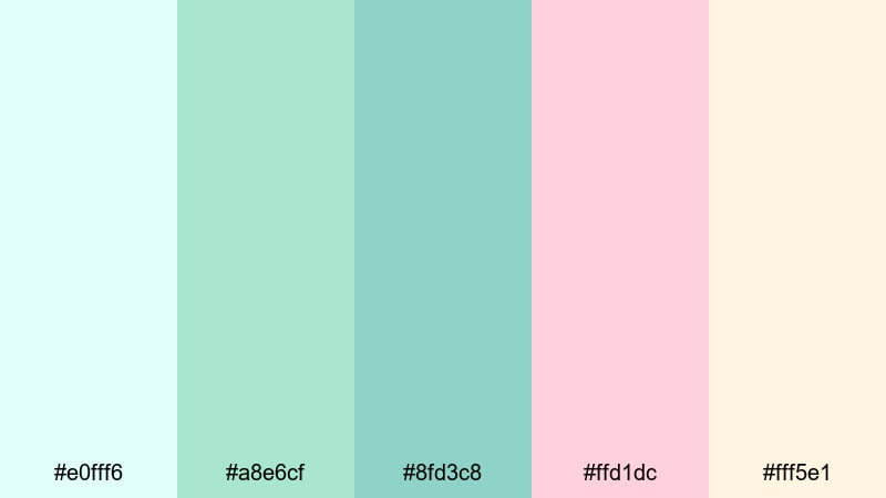 mint cloud whispers pastel blue green color palette with hex codes