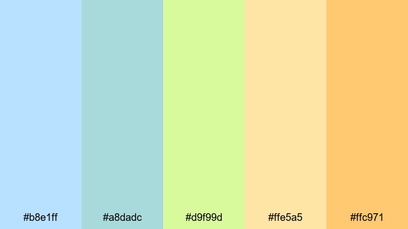 mint gelato boardwalk blue green yellow orange color palette with hex codes