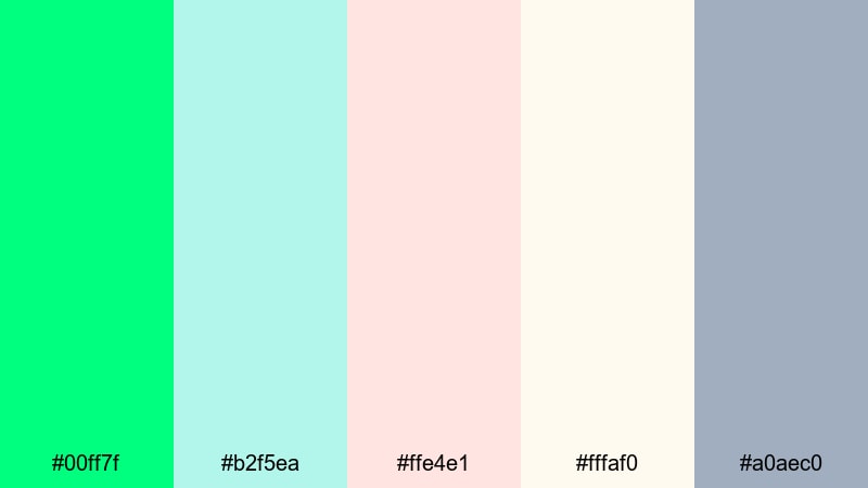 mint macaron dreams spring green color palette with hex codes