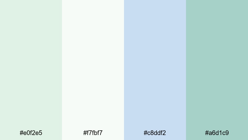 mint mist morning pale green color palette with hex codes