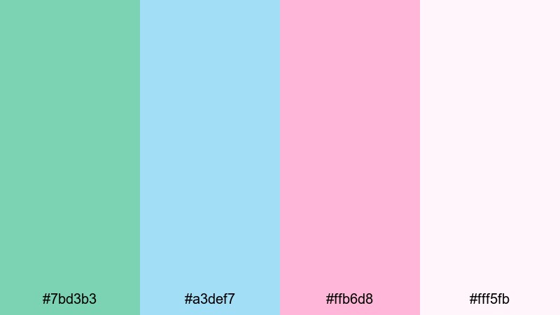 mint petal daydream green blue pink color palette with hex codes