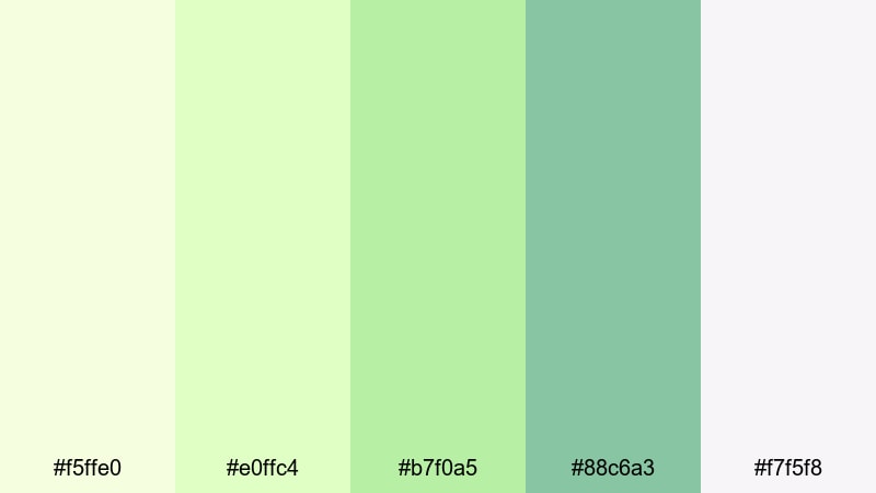 mint sorbet dreams green yellow color palette with hex codes