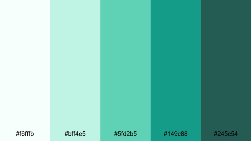 minted daydream turquoise green color palette with hex codes
