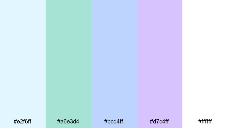 minted sky frames blue green purple color palette with hex codes
