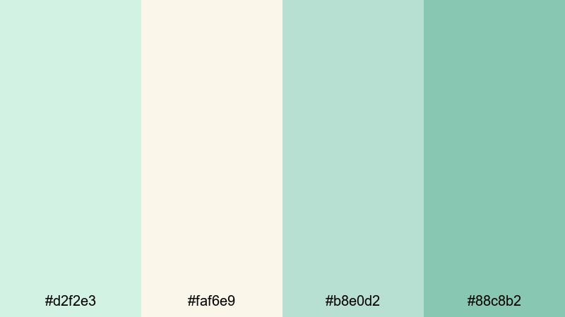 minty morning glow pastel green color palette with hex codes