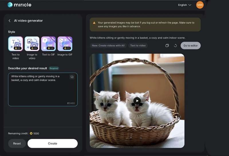 miricanvas ai video generator feature
