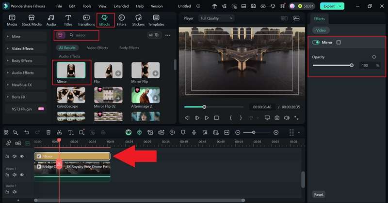 apply mirror effect to video
