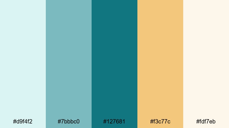 mist lagoon bridal glow teal gold color palette with hex codes