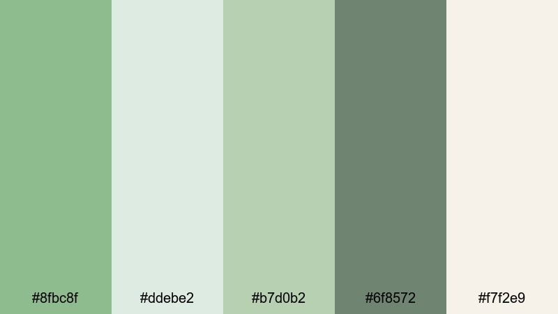 mist over seagrass dark sea green color palette with hex codes
