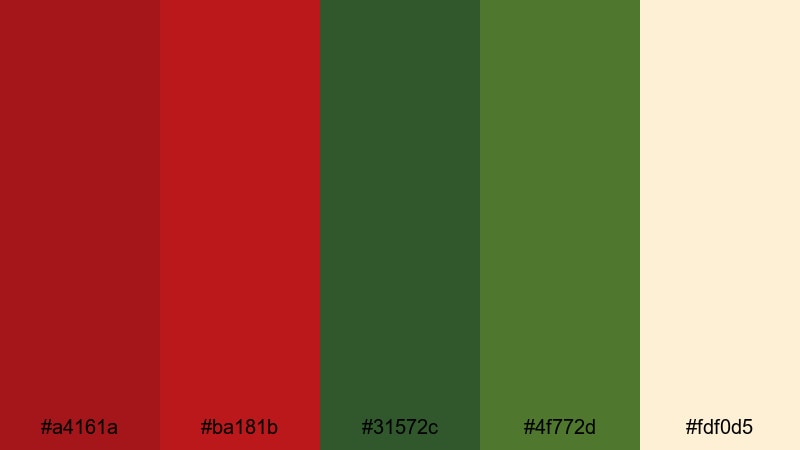 mistletoe market glow red green color palette with hex codes