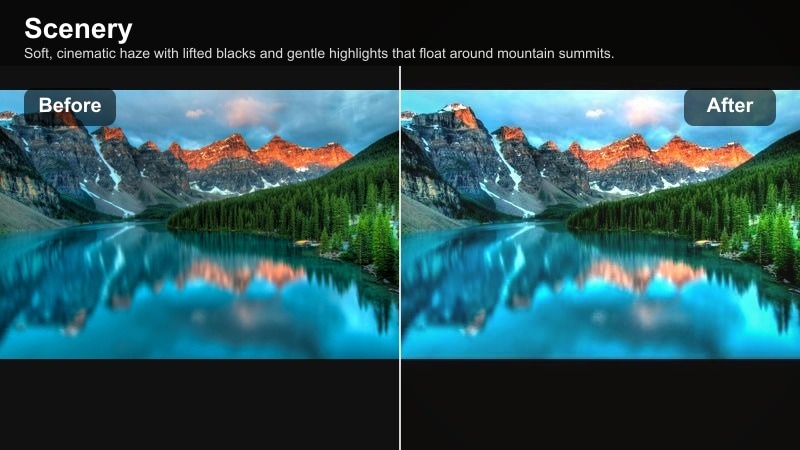 Cinematic hazy filter on misty mountain landscape