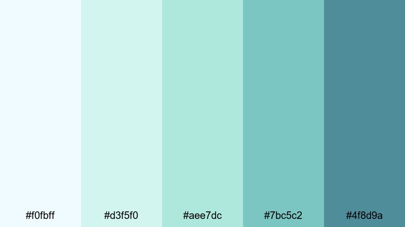 misty glass lagoon blue mint green color palette with hex codes