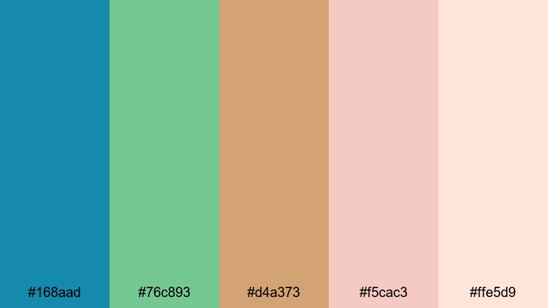 misty harbor blush teal brown color palette with hex codes