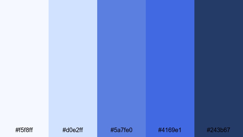misty harbor dawn royal blue color palette with hex codes