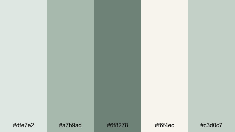 misty harbor hush gray green color palette with hex codes