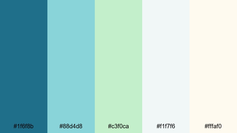 misty mermaid tale blue coral color palette with hex codes