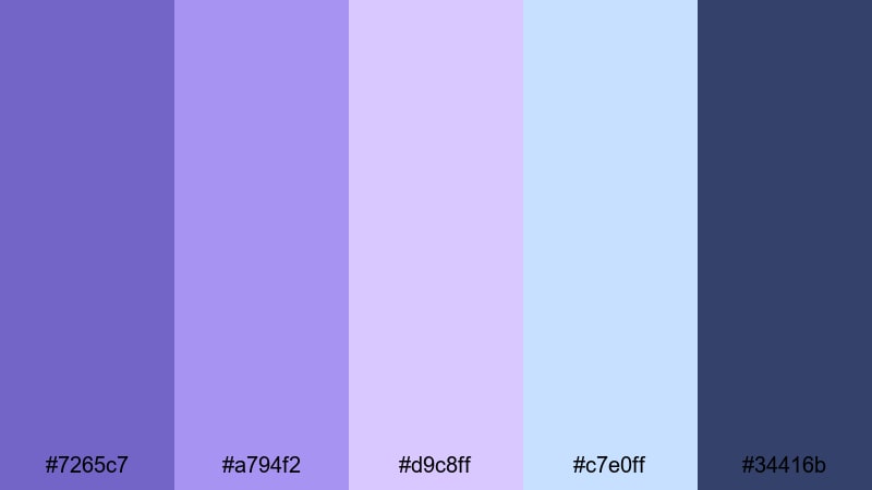 misty wisteria haze blue violet color palette with hex codes