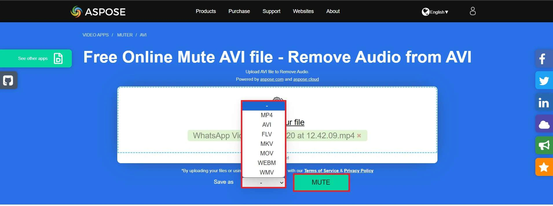 mute audio in aspose 