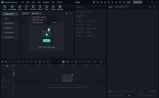 Filmora screen recording options