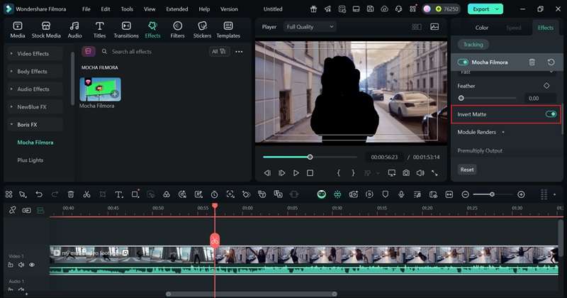 apply inverted matte in filmora desktop