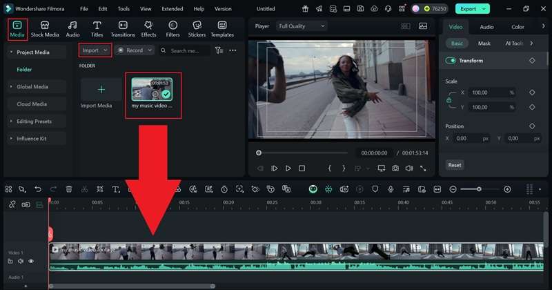 drag your uploaded video to timeline