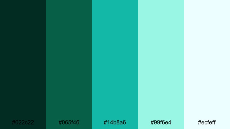monochrome aqua focus aquamarine color palette with hex codes