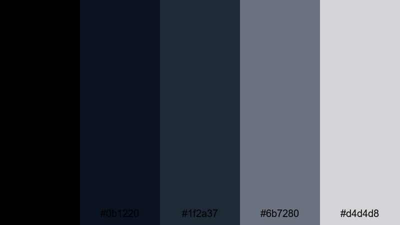 monochrome brand deep black blue gray color palette with hex codes