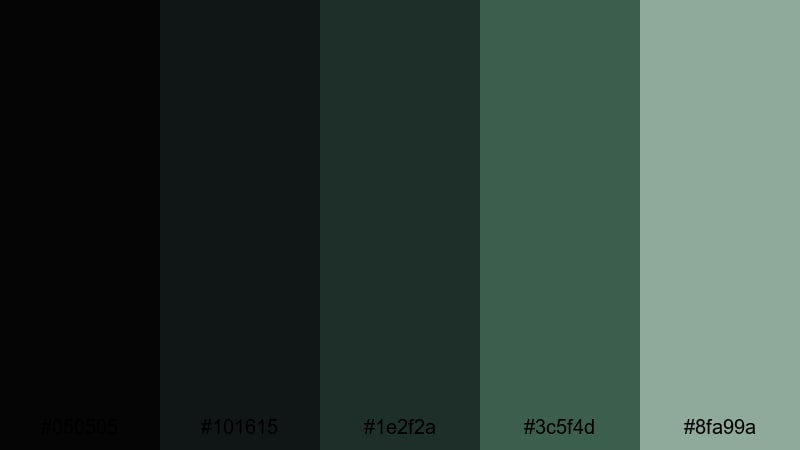 monochrome forest ui black green color palette with hex codes