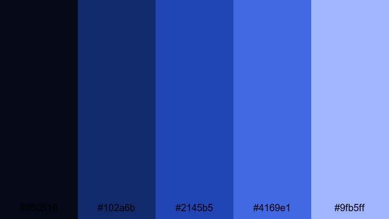 monochrome royal focus royal blue color palette with hex codes