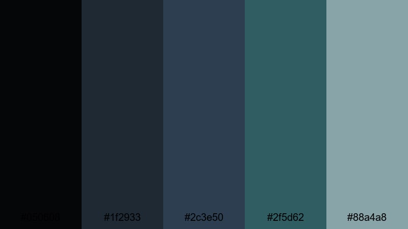 monochrome tidal calm black blue green color palette with hex codes