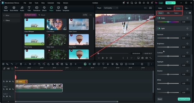 filmora color correction tools